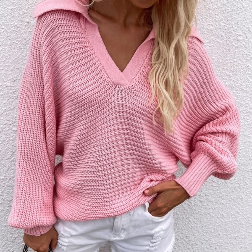 Dusty Pink V neck Collar Knit Sweater Top Minimalist y2k - Picture 10 of 15